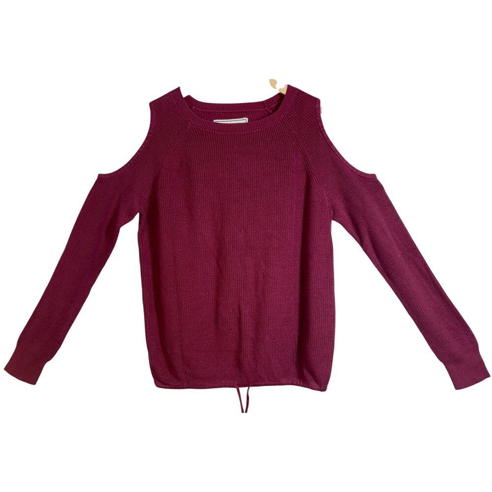 Abercrombie & Fitch Red Knit Drawstring Off The Shoulder Crew Neck Sweater Sz M